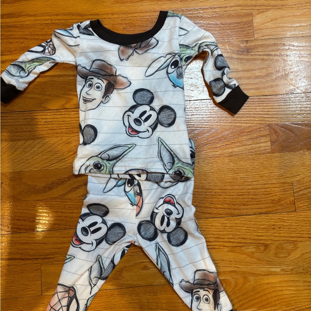 Kids Cartoon Character One Piece Pajama Set - Black and White